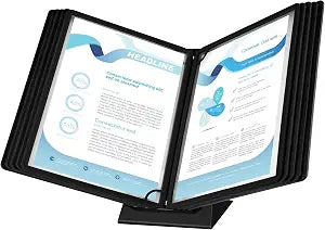 10-Pocket Desk Reference Organizer with Sturdy Metal Base, Flip Desktop Display System for Desk or Wall Mount, 10 Double-Sided Panels to Hold 20 Sheets Letter Size Document for Business Office