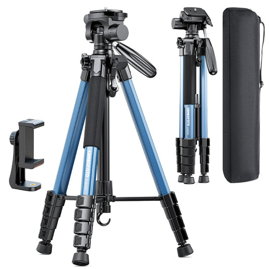 CAMBOFOTO 74″ Camera Tripod, 360° Aluminum Lightweight Tripod/Navy Blue