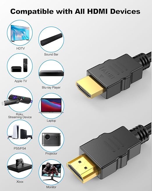 4K HDMI Cable 6FT 50-Pack, High Speed HDMI to HDMI Cable 6 Foot Shielded Cord for Gaming Monitor Support 4K@60Hz, 2K@120Hz, Ethernet, HDR, 3D, ARC Compatible with Laptop, PS5/PS4, Xbox, HDTV