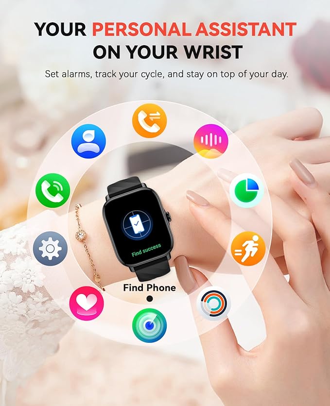 Smart Watches Fitness Tracker for Women Men with Step Counter, Sleep Calorie Monitor, Pedometer, IP68 Waterproof, Smartwatch with 120+ Sports for iPhone Android (Black)