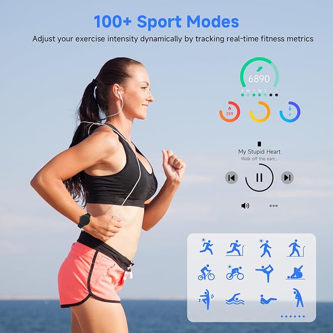 Smart Watches for Women Men 1.27" HD Fitness Tracker with Heart Rate/Sleep/Step/SpO2 Monitor, IP68 Waterproof Watch for Android iOS (Blue)