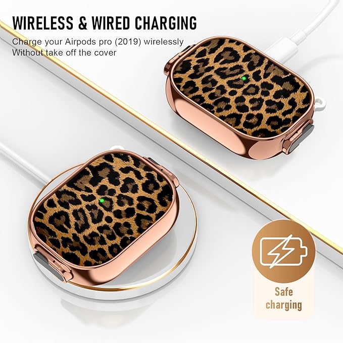 Maxjoy for Cute Airpods Pro 2 case with Safety Lock,Compatible Airpods Pro Case 2nd/1st Gen,for Leopard Print AirPods Case Cover for Women Girly with Keychain-Gold