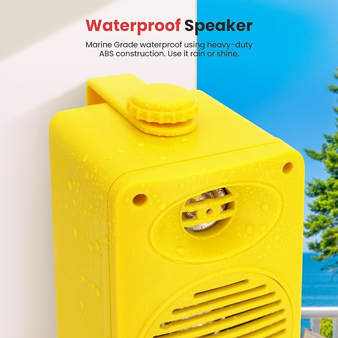 Pyle 3.5" 2-Way Waterproof Bluetooth Indoor/Outdoor Speaker – ½ High Compliance Polymer Tweeter, Compact Marine Deck/Poolside Sound System (Yellow)