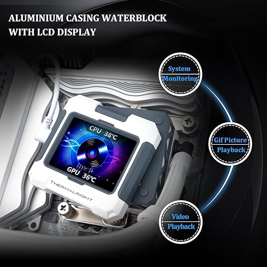 Thermalright FW 360 SE ARGB White-AIO CPU Liquid Cooler,IPS LCD Screen with 320 * 240 Resolution,for AM4/AM5,Intel LGA1700/1851,2-inch Magnet-Absorbent LCD Screen for Images-White,PC CPU Water Cooler