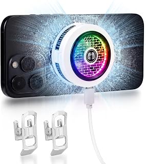 Phone Cooler for Gaming, Smart Temp Control, RGB LED Lights, White