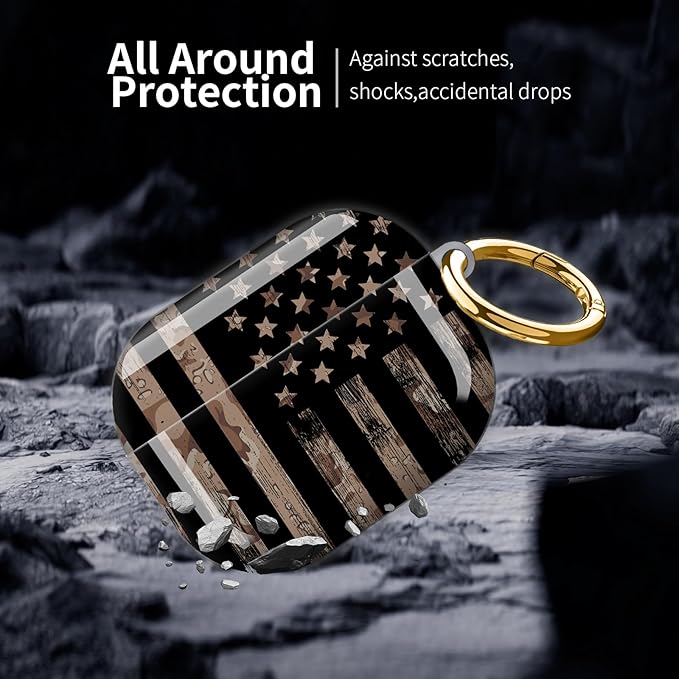 Compatible with AirPod Pro 3 (2025),Cute Case Cover for Women & Men, Full Protection Shockproof Hard Case with Keychain, Wireless Charging Case Accessories(Camouflage American Flag)