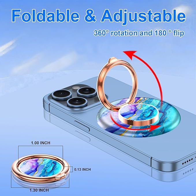 Magnetic Phone Ring Holder for MagSafe Grip,[Super Magnet],Stylish 360° Rotation Cell Phone Grip Stand Finger Ring Kickstand for iPhone 17 16 15 14 Pro Max,iPad and Smartphones,Blue