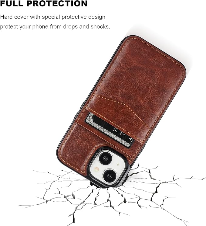 KIHUWEY Compatible with iPhone 15 Case Wallet with Credit Card Holder, Flip Premium Leather Magnetic Clasp Kickstand Heavy Duty Protective Cover for iPhone 15 6.1 Inch (Brown)