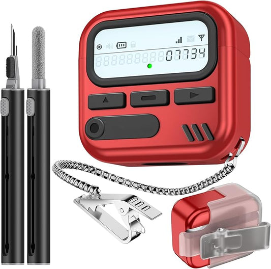 (with Safety Lock) Pager Cases for AirPods 4 Case Cover 2024 with Cleaner Kit,Sturdy Hard PC Protective for Apple AirPods 4th Generation Case for Men Women,AirPods 4 Accessories with Keychain-Red