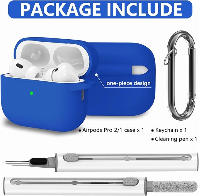 Ljusmicker for AirPods Pro Case Cover with Cleaner Kit,Soft Silicone Protective Cover for Apple AirPods Pro 2nd/1st Generation Cases for Women Men,AirPod Pro 2 Case Accessories with Keychain-Blue