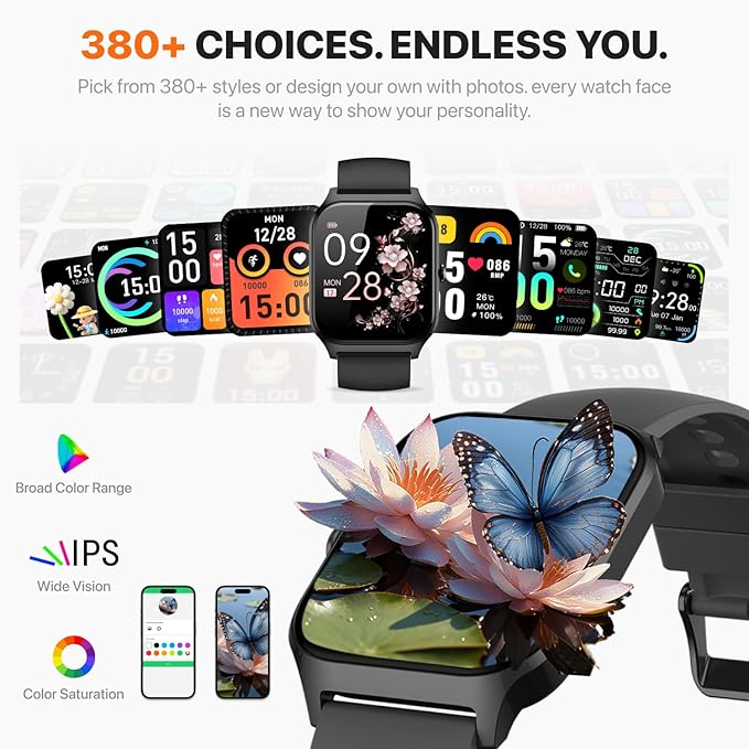 Smart Watch for Women Men,(Answer/Make Call) 1.83'' Fitness Activity Tracker Smartwatch for Android iPhone iOS Compatible,IP68 Waterproof Step Counter Watch with Sleep Monitor, 2 Traps