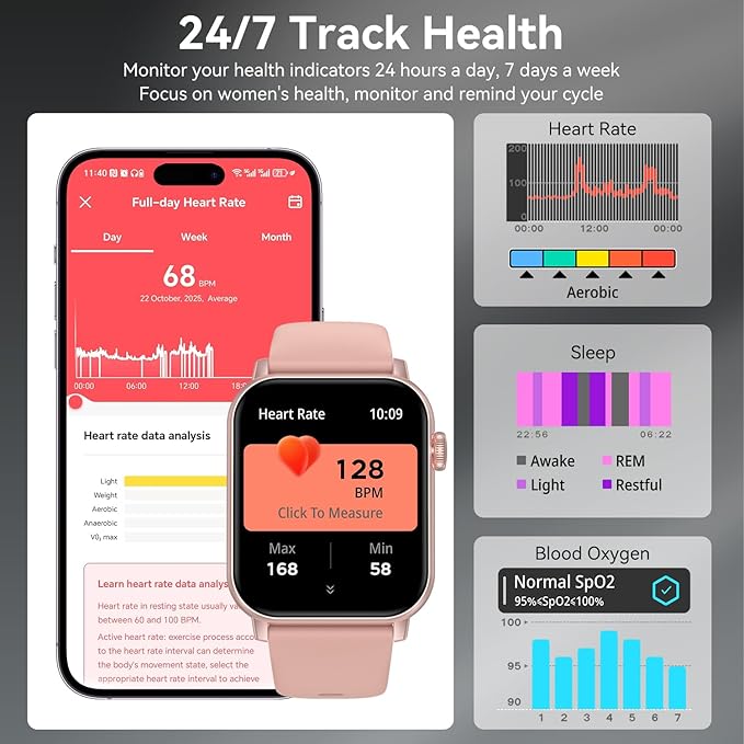 Smart Watches for Men Women, 1.83" HD Touchscreen with Bluetooth Calling, IP68 Waterproof Fitness Tracker, 120+ Sport Modes, 24/7 Heart Rate & Sleep Monitor, Compatible with iPhone Android (Pink)