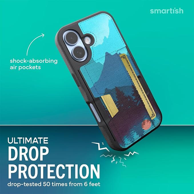 Smartish® iPhone 17 Wallet Case - Wallet Slayer Vol. 2 [Slim + Protective] Credit Card Holder w/Kickstand - Drop Tested Hidden Card Slot Cover for Apple iPhone 17 - Moving Mountains