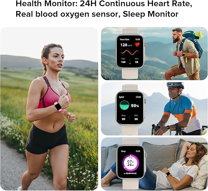 Smart Watches for Women Men, 2.01" HD Screen with 200+ Watch Faces, Heart Rate/SpO2/Sleep Monitor, 123 Sports Modes, IP68 Waterproof Fitness Tracker, Make/Answer Calls, Compatible with Android iPhone