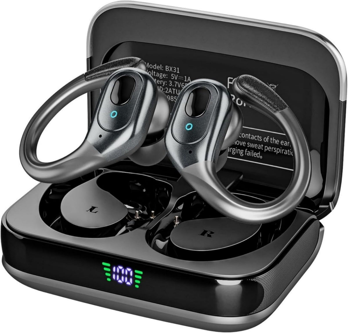 sajawass Wireless Earbuds Bluetooth 5.4 Headphones, Noise Canceling Ear Buds with 75hr Playtime, LED Power Display, IPX7 Waterproof Earphones Over Ear Earphones for Sports/Workouts