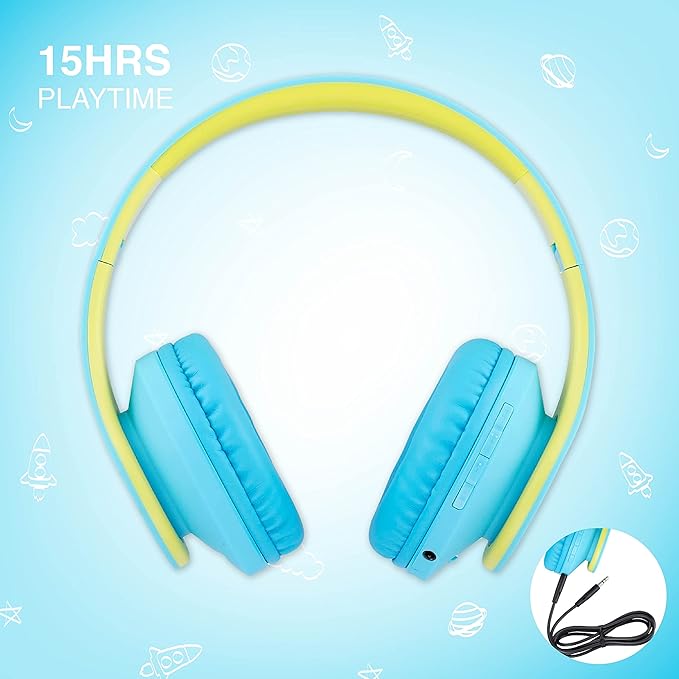PowerLocus Kids Headphones Over-Ear, Bluetooth Wireless Headphones for Kids,with Microphone, Safe 85DB Volume Limited, Foldable with Carry Case, Audio Cable, Micro SD mode for Online Classes,PC,Phones