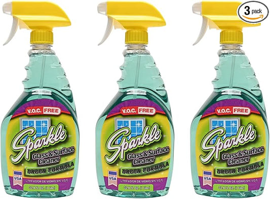 Sparkle Glass & Window Cleaner Spray, VOC-Free Eco Formula, Streak-Free Finish for Windows & Mirrors, 33.8 fl oz (Pack of 3)