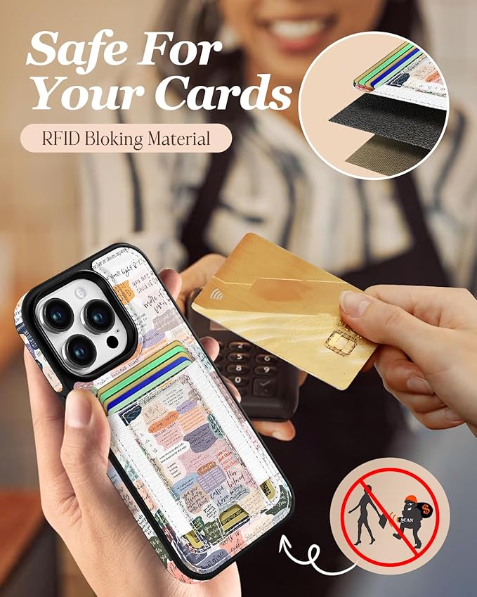 Shorogyt for iPhone 14 Pro Max Case Wallet - Fits 5 Cards, Compatible with Magsafe Detachable Magnetic Credit Card Holder Leather Cardholder Cute Phone Cover Women Girls for Apple 14 ProMax, Collage