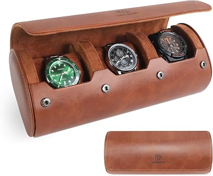 Watch Roll Travel Case for Men Women, 3-Slot Watch Storage Box