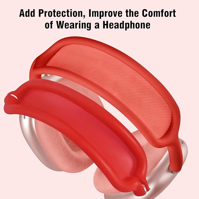 Case for Airpods Max Headphones, Ear Pad Cases Cover/Ear Cups Cover/Headband Cover for AirPods Max (USB-C/Lightning)(2024/2020), Silicone for Airpod Max, Accessories Cass(Red)