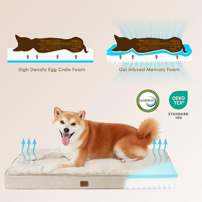 EHEYCIGA Memory Foam Dog Bed Orthopedic 47"x29"，Waterproof Pet Bed for XXLarge Dog Bed ，Washable Pet Mat with Removable Cover, Beige