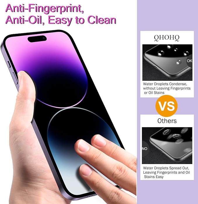 QHOHQ 3 Pack Screen Protector for iPhone 14 Pro Max 6.7 Inch with 3 Pack Tempered Glass Camera Lens Protector, Ultra HD, 9H Hardness, Scratch Resistant, Case Friendly