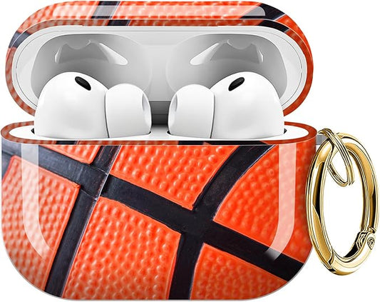 for AirPods Pro 3 Case, Compatible with AirPods Pro 3rd Generation Case (2025), Shockproof Protective Cover with Golden Carabine (Basket Ball Skin)