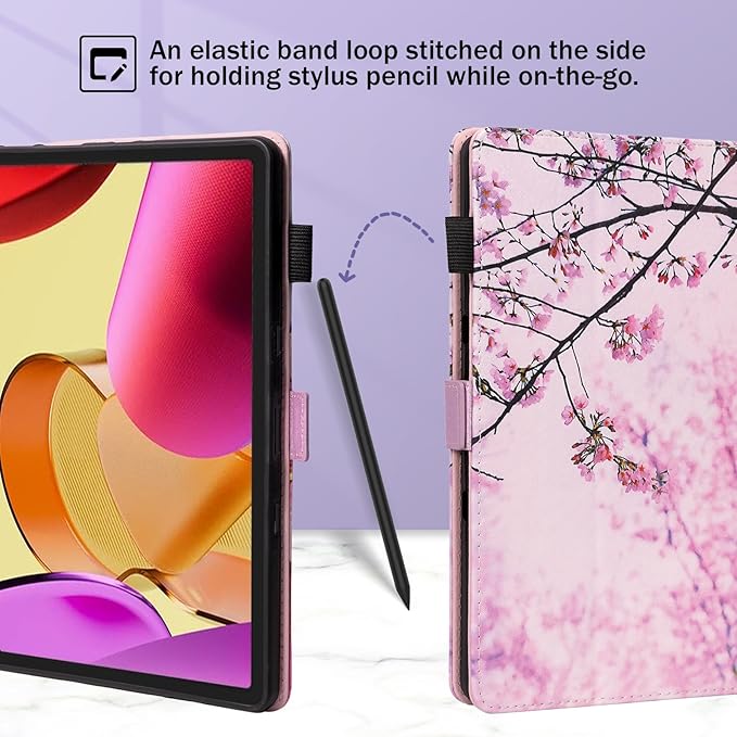 Dteck for Amazon Fire Max 11 Tablet Case 11" (13th Generation) 2023, PU Leather Shell TPU Back Cover Folio Slim Case with Auto Sleep Wake, Adjustable Viewing Angles, Cute, Pink Cherry
