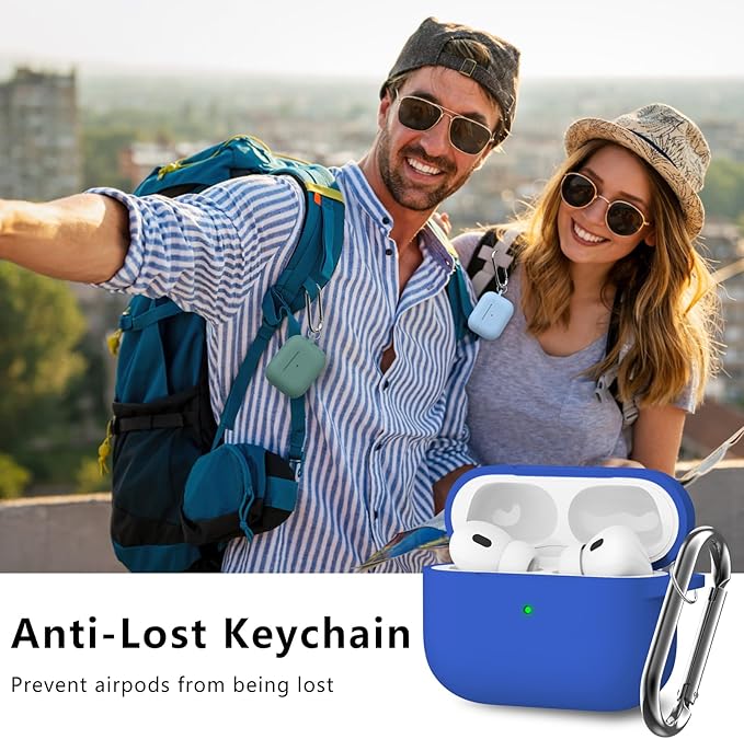Ljusmicker for AirPods Pro Case Cover with Cleaner Kit,Soft Silicone Protective Cover for Apple AirPods Pro 2nd/1st Generation Cases for Women Men,AirPod Pro 2 Case Accessories with Keychain-Blue