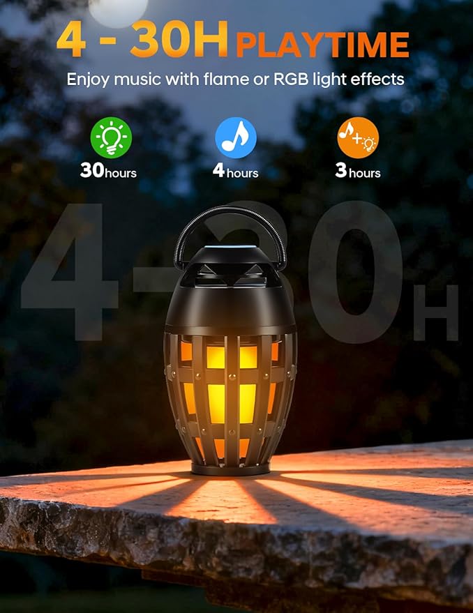 Outdoor Bluetooth Speakers with LED Flame Effect & Color Changing, IPX6 Waterproof, Bluetooth 5.3, USB Charging, Gifts for Men/Women, Torch Atmosphere Speaker for Patio/Garden/Party/Camping（2 Pack）