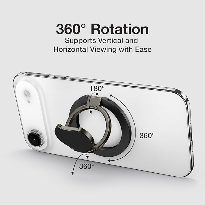 AMAZINGthing [Titan PRO MagFlex Grip Removable Phone Grip & Kickstand, Dual-Magnetic Mount, MagSafe-Compatible for iPhone 17/16/15/14/13/12 and MagSafe Cases Black