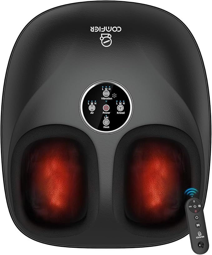 COMFIER Shiatsu Foot Massager with Heat for Neuropathy Plantar Fasciitis, Heated Electric Foot Massagers, Feet Massager for Home Office, Up to Men Size 13, Christmas Gifts for Men Women