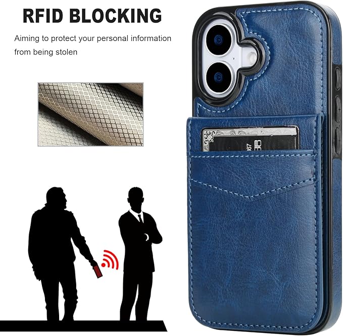 KIHUWEY for iPhone 17 Case Wallet Compatible with MagSafe Wireless Charging, Credit Card Holder, RFID Flip Leather Magnetic Clasp Kickstand Heavy Duty Protective Cover 6.3 Inch (Blue)