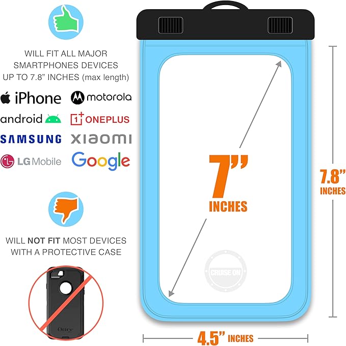 Cruise On Lanyards Waterproof Phone Pouch w/Touch Screen, Extra Large Dry Case for 7??Phones (iPhone 15 14 13 Max, Galaxy S24 Ultra, Pixel 8, OnePlus 12, Motorola) ??2-Pack for Travel & Beach Safety