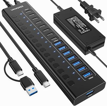 VANGREE Powered USB Hub,16 Ports 10Gbps USB C Hub, 8*USB-A 3.2+8*USB-C 3.2 - Image 2