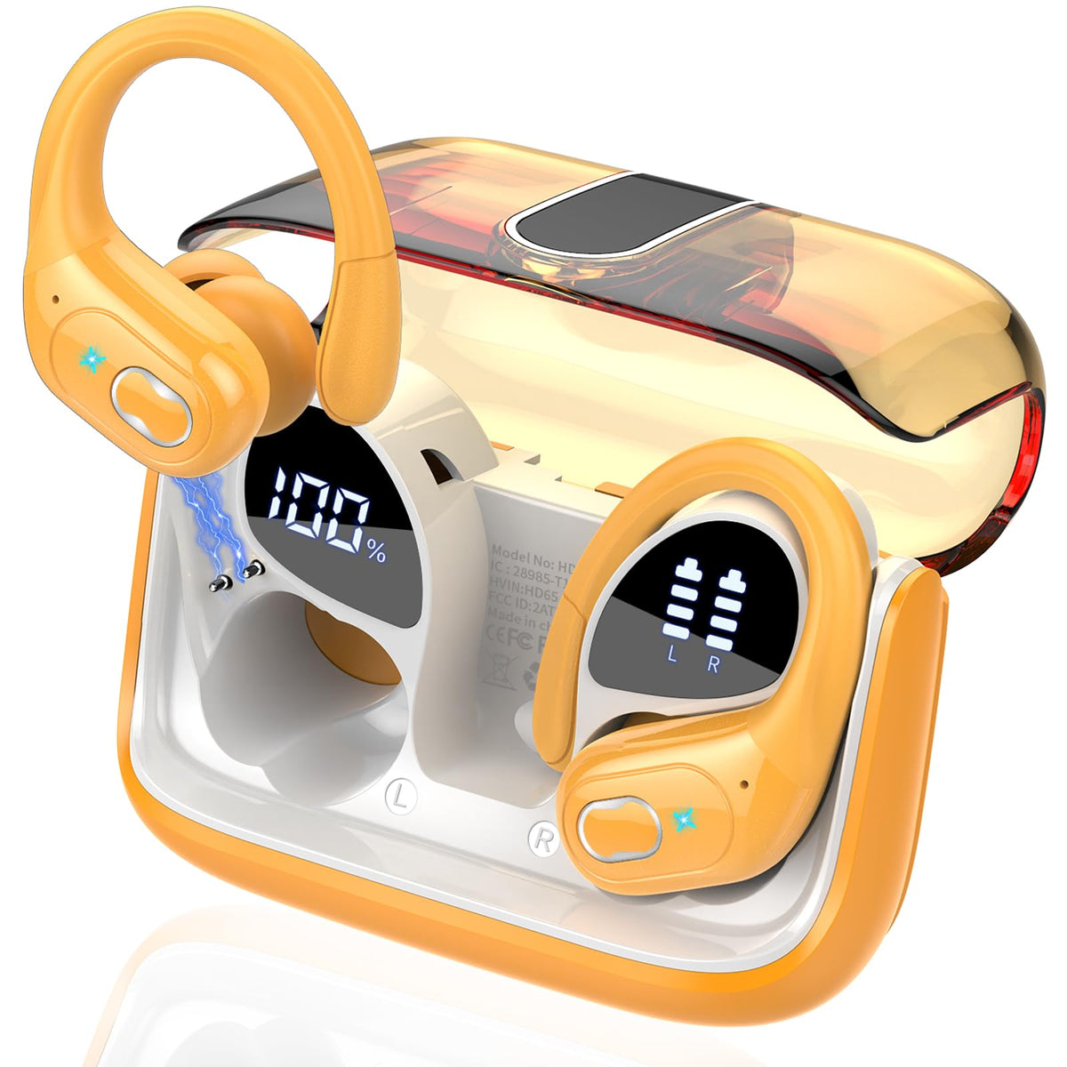 Wireless Earbuds 75H Bluetooth 5.4 Sport Headphones with Earhooks, Yellow