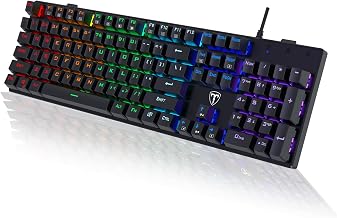 RisoPhy Mechanical Gaming Keyboard, RGB 104 Keys Ultra-Slim LED Backlit USB Wired Keyboard with Blue Switch, Durable Abs Keycaps/Anti-Ghosting/Spill-Resistant Computer Keyboard for PC Mac Xbox Gamer - Image 1