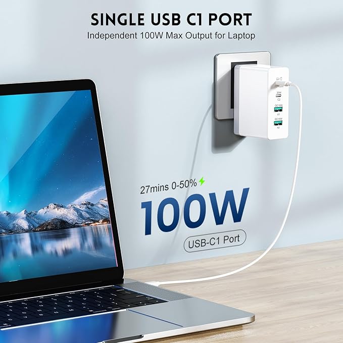 120W USB C Charger Block, 4-Port Foldable Fast Charging Block Cube, PD 100W Charging Station Wall Plug Brick Compatible with iPhone 16/15, MacBook Pro/Air,Steam Deck, Sumsang Galaxy S23, Pixel 7