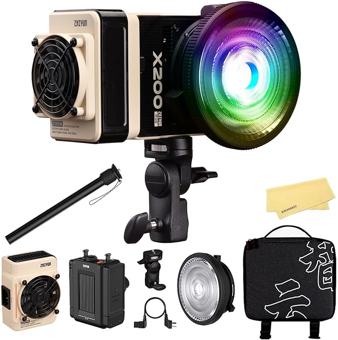 ZHIYUN MOLUS X200 RGB Combo 200W Video Light zhiyun Light Supports HUB Expansion, and PD Power Photography Lighting 2500K~10000K CRI>95 TLCI>97 with Bowens Mount Diffuser for YouTube