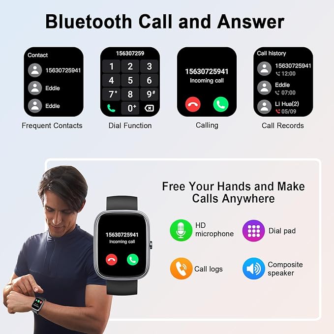 Smart Watch (Answer/Make Call), 2026 HD 1.91" Smartwatch for Men Women, 112+ Sports Modes Fitness Activity Tracker, Calories/Heart Rate/Sleep Monitor, IP68 Waterproof Step Counter for Android iOS