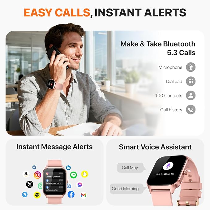 Smart Watch for Women Men,(Answer/Make Call) 1.83'' HD Fitness Activity Tracker Smartwatch for Android iPhone iOS Compatible,IP68 Waterproof Step Counter with Sleep Monitor (Modern, Pink, 1.83)