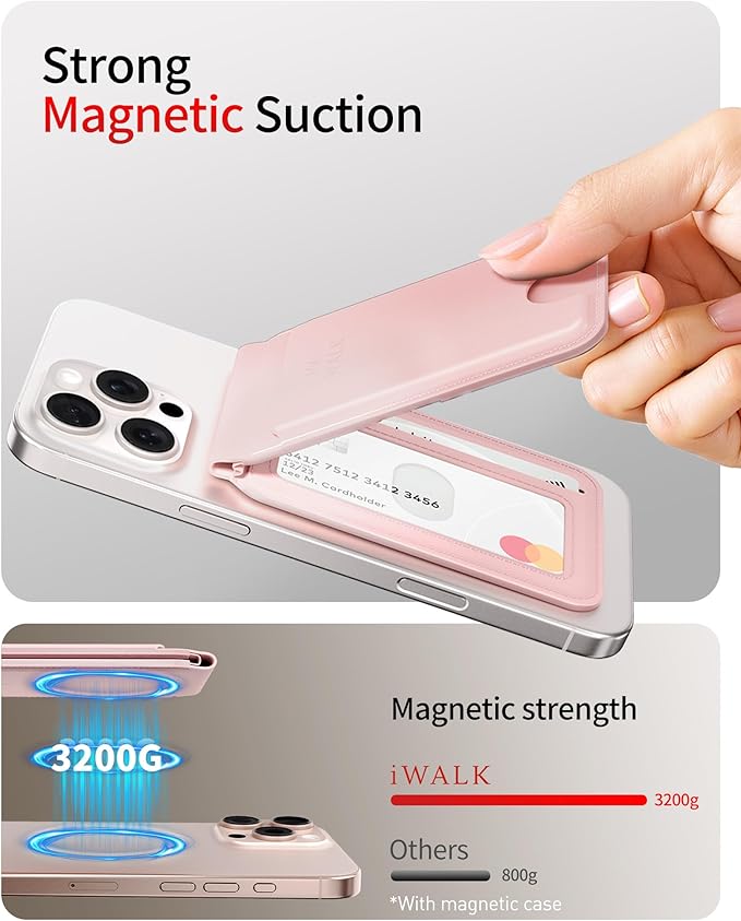 iWALK Stronger Magnetic Wallet, Upgraded for MagSafe Wallet, RFID Blocking, 5 Card Holder with Adjustable Stand, Slim Leather Phone Wallets for iPhone 17/16/15/14/13/12 Series, iPhone Wallets