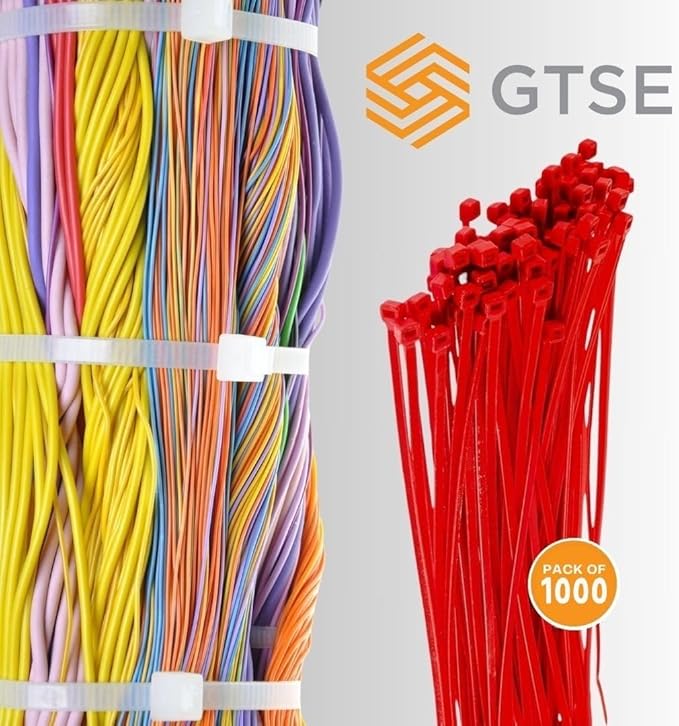 GTSE 4 Inch Red Zip Ties, 1,000 Bulk Pack, 18lb Strength, UV Resistant Small Nylon Cable Ties, Self-Locking 4" Tie Wraps