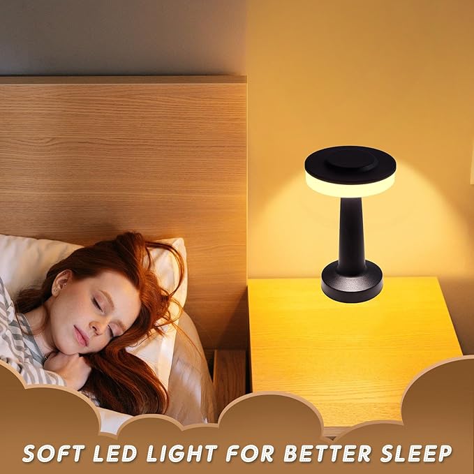VIHOSE 8 Pcs Black Cordless Table Lamps LED Portable Rechargeable Table Lamp with Touch Sensor 3 Color Dimming up to 15 Hours Battery Desk Light for Restaurant Nursery Living Room