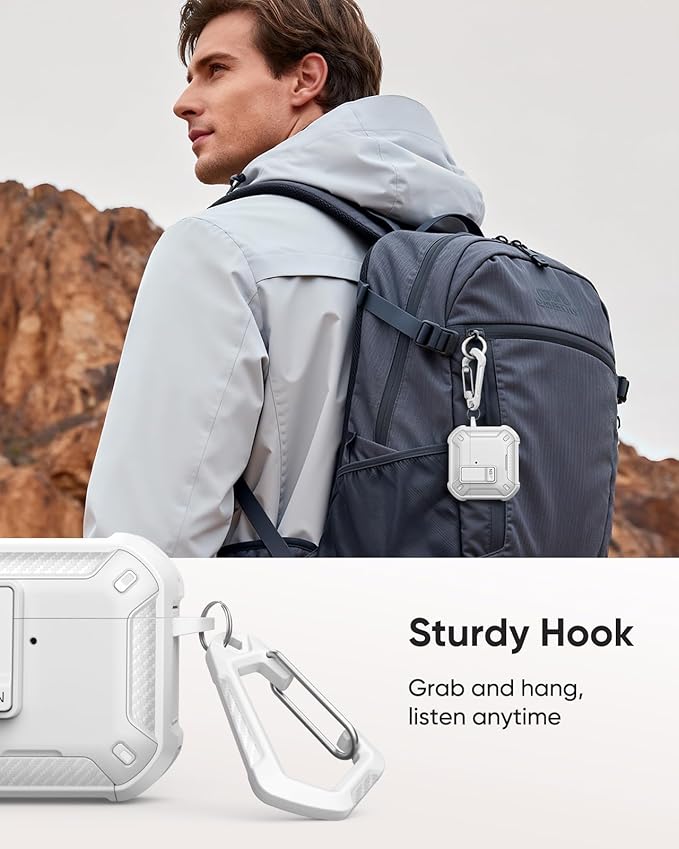MoKo for AirPods 4 Case with Lock 2024 - Compatible with MagSafe, Phone Stand & Auto Pop-up for AirPods 4th Generation Case, Military-Grade Protective Cover with Cleaner Kit, White