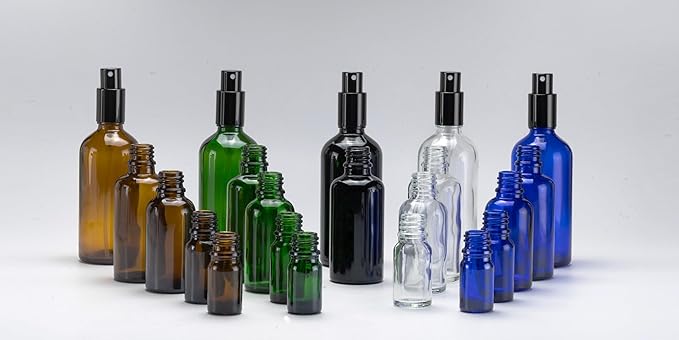 YIZHAO Clear Glass Spray Bottles 2oz, with Small Fine Mist Spray, Metal Cap, Refillable for Essential Oil,Travel,Cleaning,Perfume,Aromatherapy,Makeup – 12 Pcs