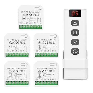 DieseRC 5pcs Wireless Smart Roller Shutter Controller with 1pcs RF Remote Control, Compatible with Google Home/Alexa APP Control and Manual Switch, Electric Motor WiFi Switch