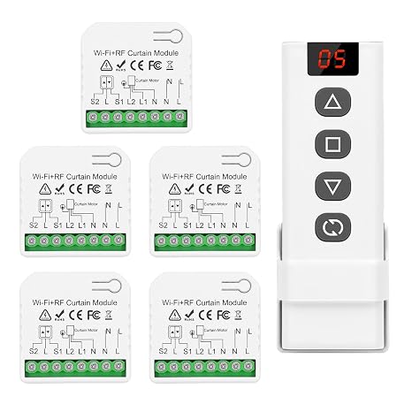 DieseRC 5pcs Wireless Smart Roller Shutter Controller with 1pcs RF Remote Control, Compatible with Google Home/Alexa APP Control and Manual Switch, Electric Motor WiFi Switch