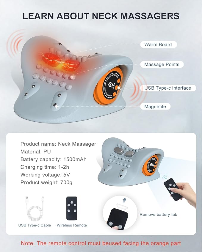Neck Massager for Pain Relief with Heat & Vibration – Electric Neck and Shoulder Massager, Deep Tissue Pulse Therapy, 3 Modes, Ergonomic Portable Design (Dark Gray)