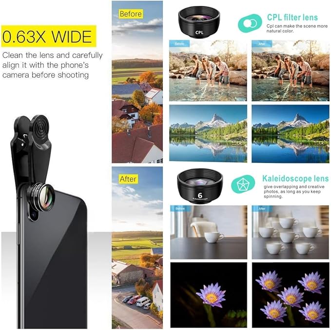 3-in-1 Phone Camera Lens Kit ??210° Fisheye Lens, 120° Wide Angle Lens, 20X Macro Lens for iPhone, Samsung & Android Smartphones ??HD Optical Glass, Universal Clip, Portable Case (Black) (3 in 1)